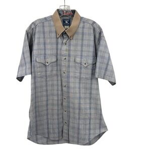 Texas Cotton Mens Western Shirt Blue White Stripe Short Sleeve USA Made 16.5 L